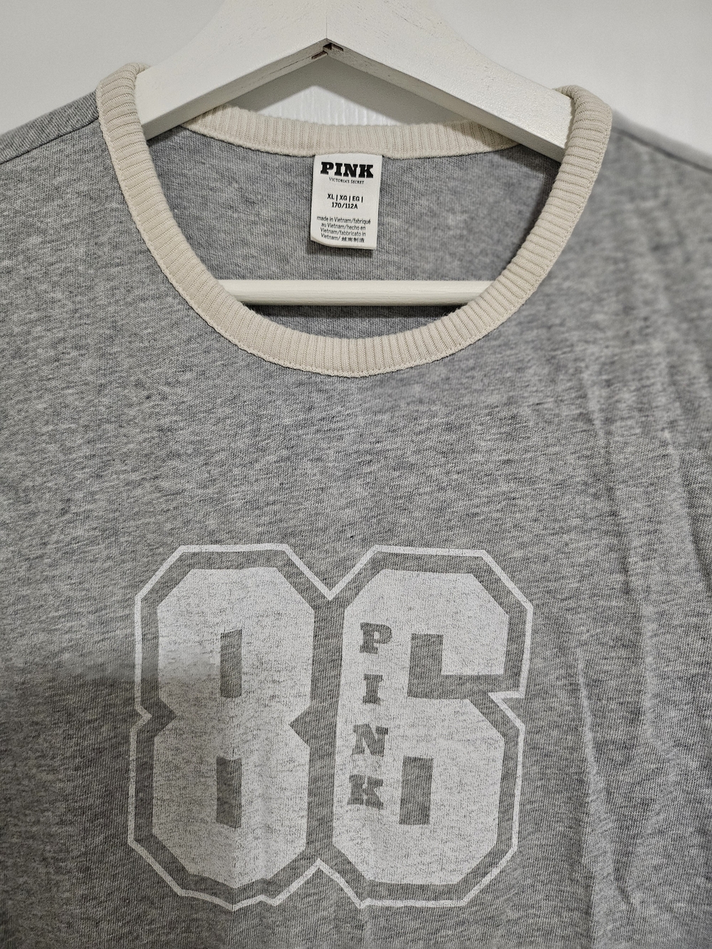 PINK Victoria's Secret Heather Gray Crewneck with Cream Rib Trim